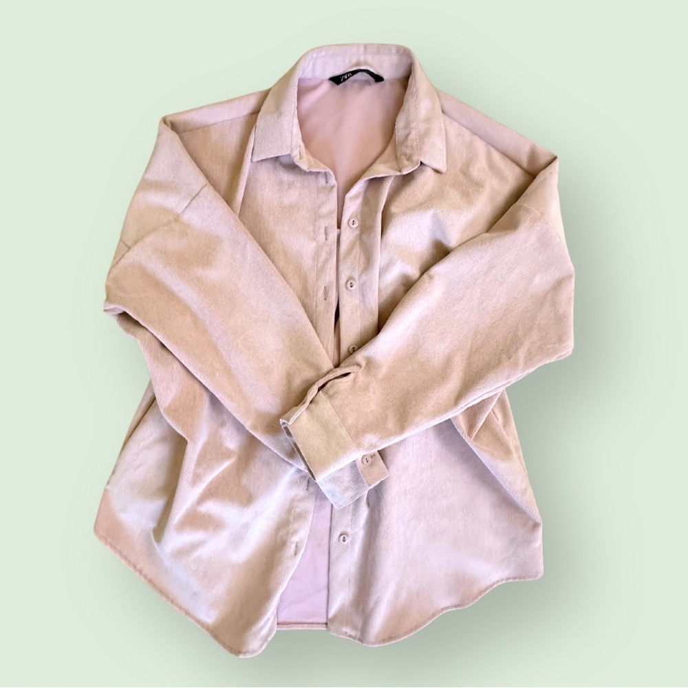 Zara Light Pink Oversized Corduroy Shirt (Size Medium)